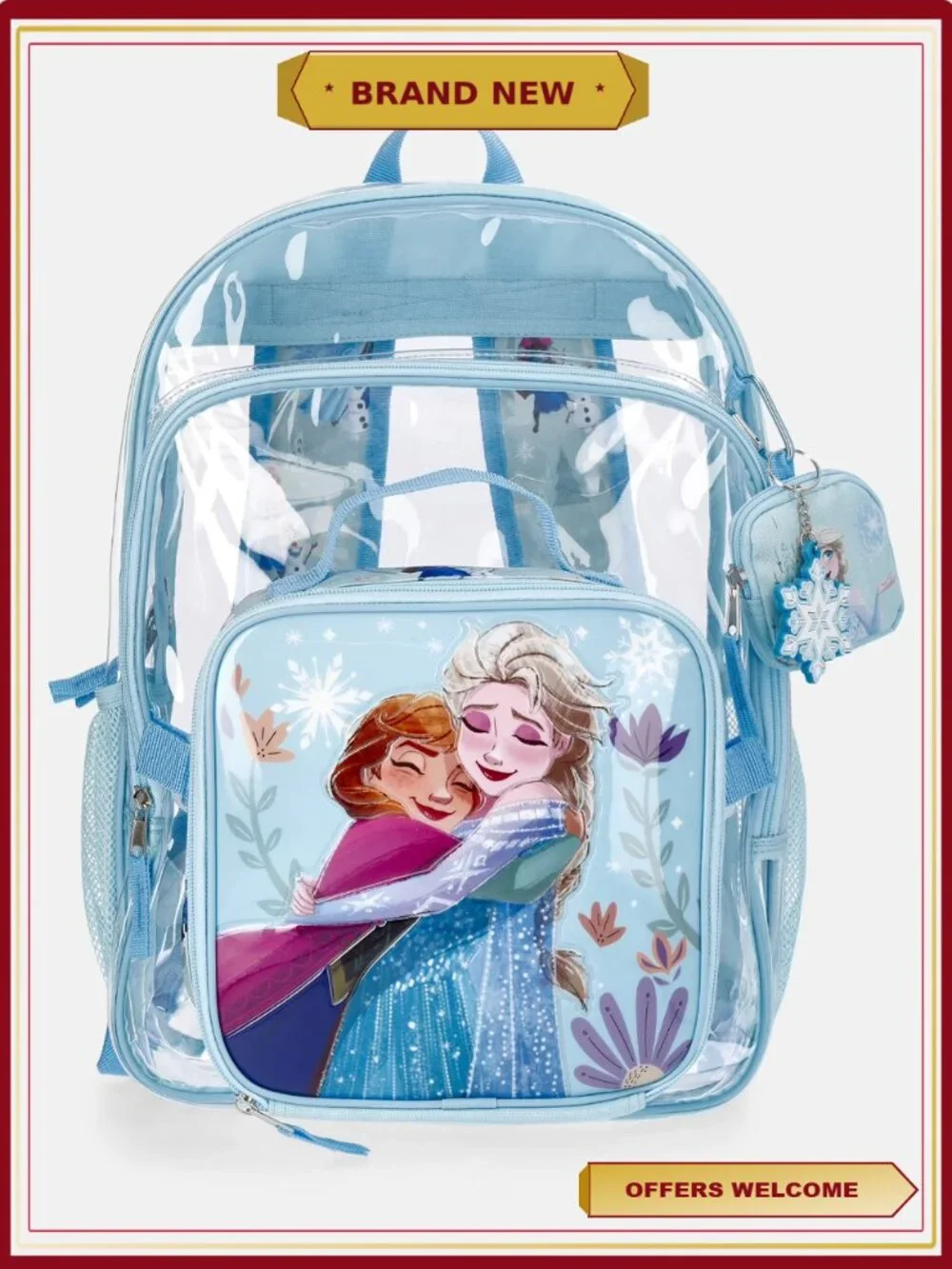 Clear Backpack with Lunch Box and Bag Charm, 3-Piece Set, School and Travel